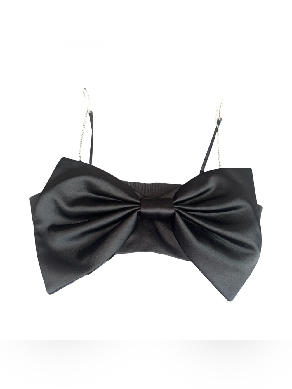 Rachel Zoe Black Satin Bow-Front Crop Top